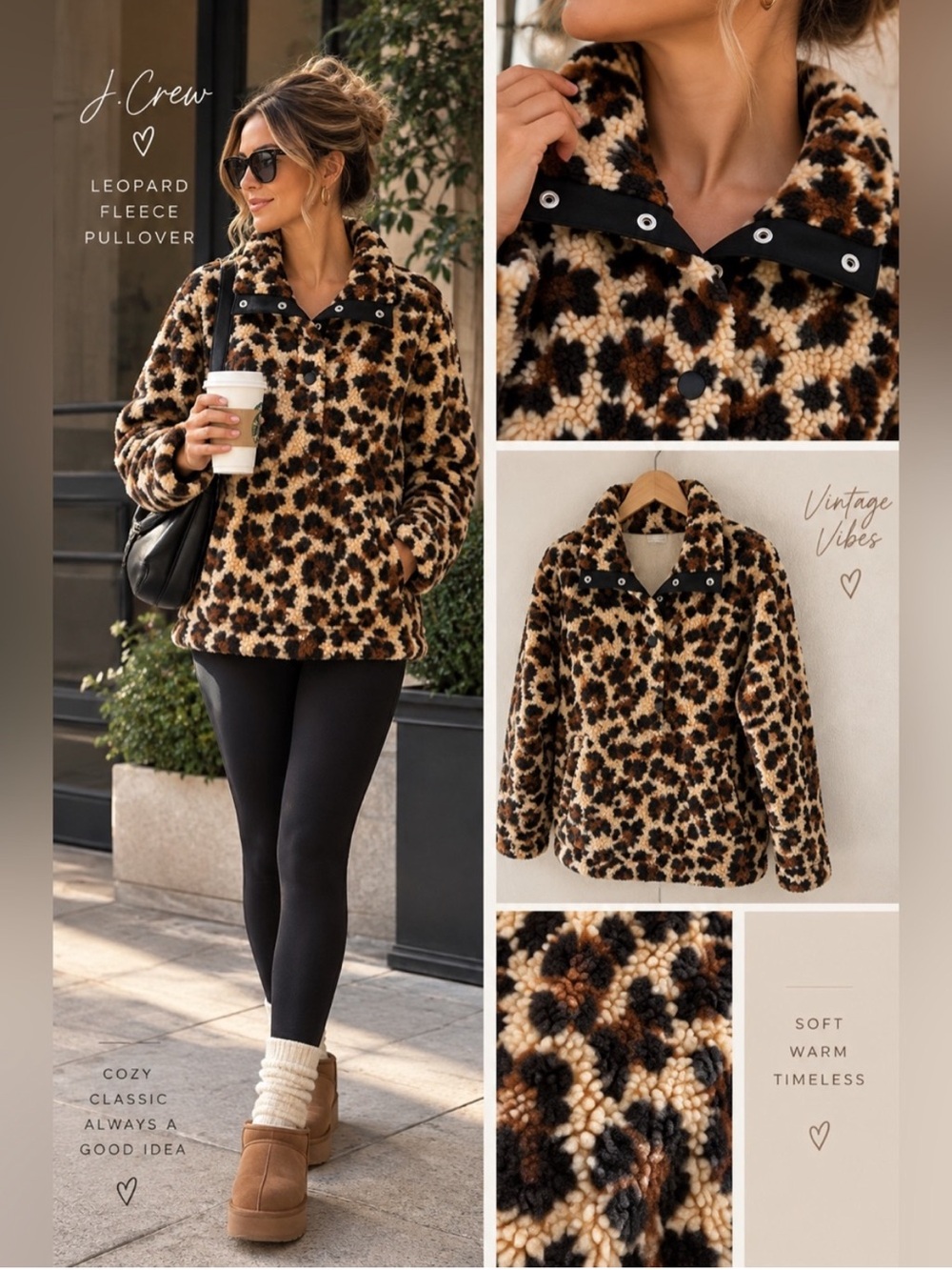 J. Crew Leopard Vintage Fleece Pullover Jacket Sz S